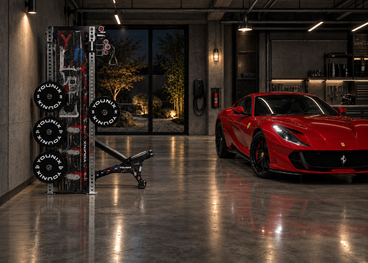 Younix private gym in a garage setting