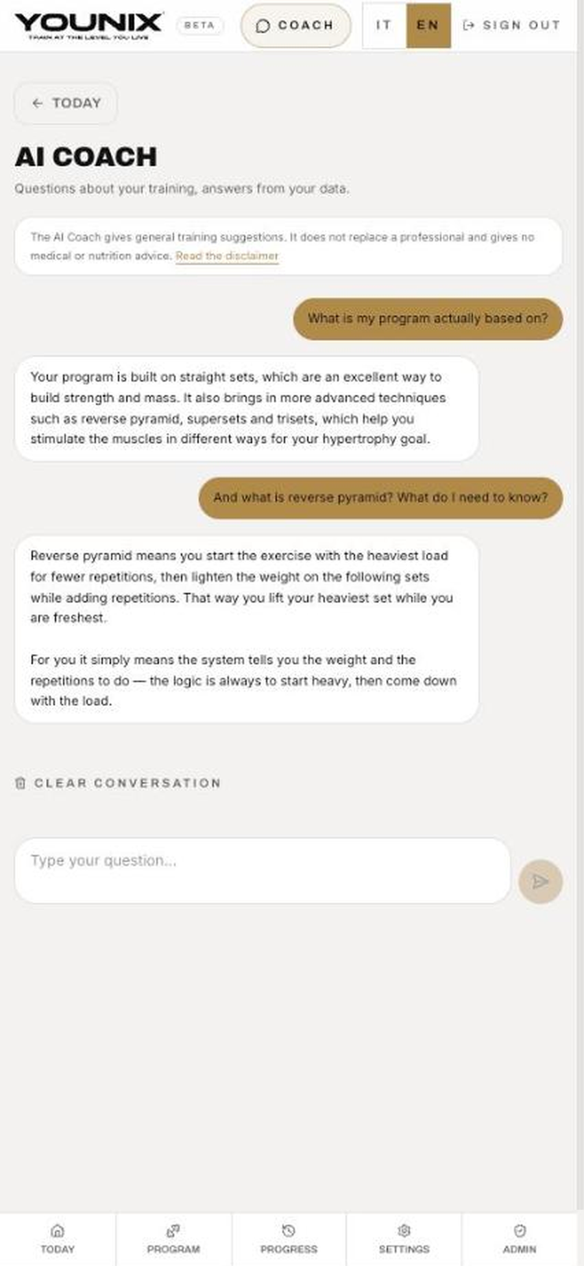 Younix Coach AI conversation
